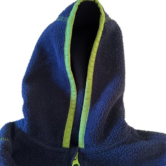 LL Bean Fleece Bunting Snow Suit 12-18 MO Blue w/Green Trim Winter Full Zip Hood - Picture 4 of 6